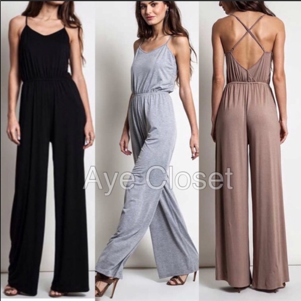 Jumpsuit Dress Criss Cross Backless Wide Leg Pants - Picture 2 of 7
